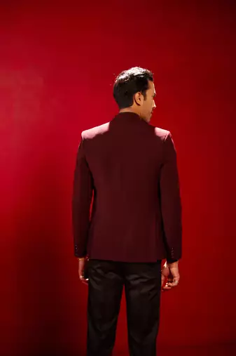 Maroon Cotton Blend Blazer