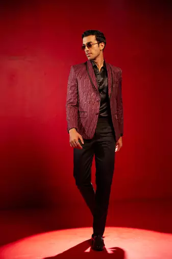 Maroon Silk Blend Blazer