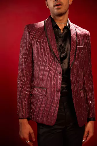 Maroon Silk Blend Blazer