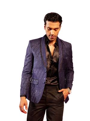 Navy Blue Silk Blend Blazer 2