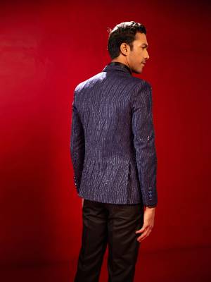 Navy Blue Silk Blend Blazer 4