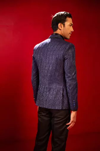 Navy Blue Silk Blend Blazer