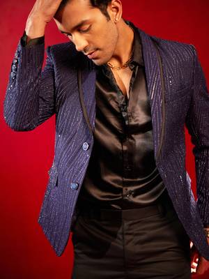 Navy Blue Silk Blend Blazer 5