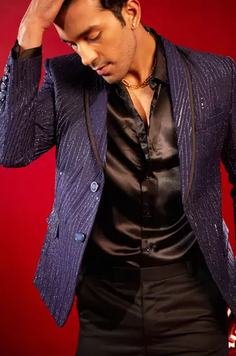 Navy Blue Silk Blend Blazer