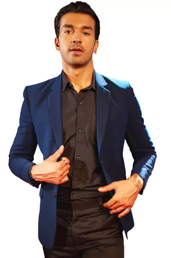 Navy Blue Cotton Blend Blazer