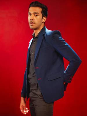 Navy Blue Cotton Blend Blazer 2