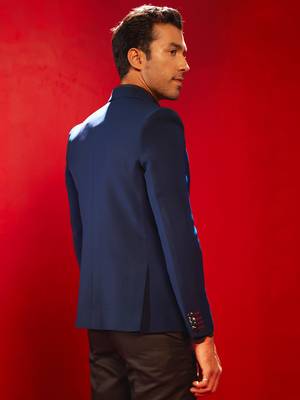 Navy Blue Cotton Blend Blazer 3