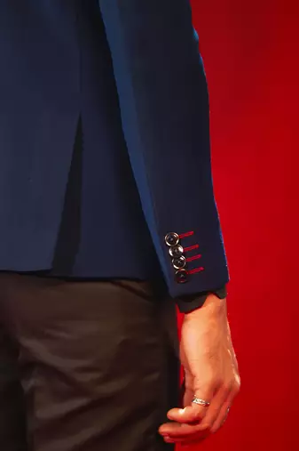Navy Blue Cotton Blend Blazer