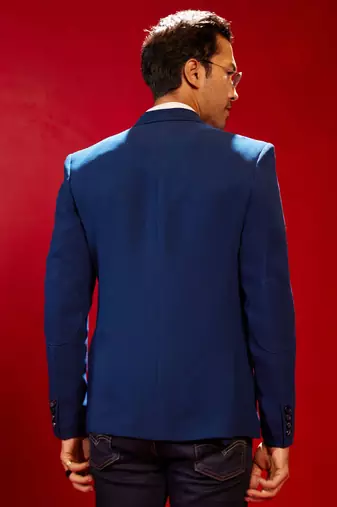Navy Blue Silk Blend Blazer