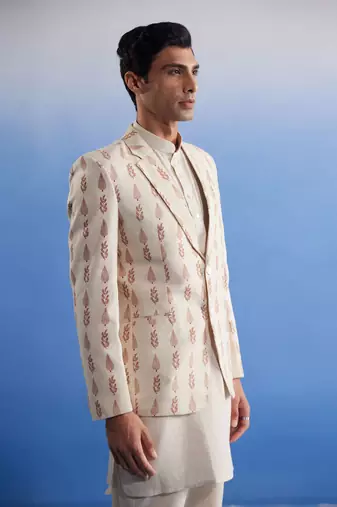 Beige Printed Blazer