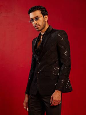 Men'S Black Sequinced Blazer 2