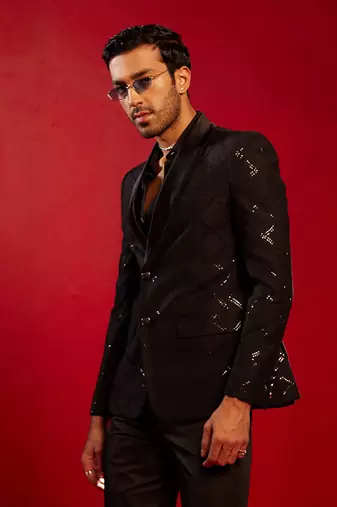 Men'S Black Sequinced Blazer