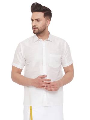 White Silk Blend Ethnic Shirt 1