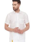 White Silk Blend Ethnic Shirt