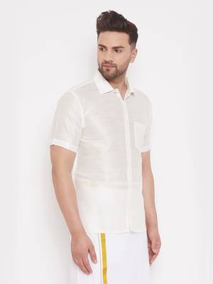 White Silk Blend Ethnic Shirt 2