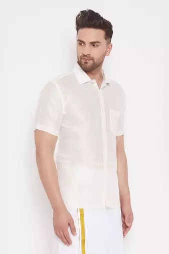 White Silk Blend Ethnic Shirt