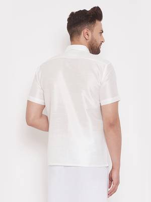 White Silk Blend Ethnic Shirt 3