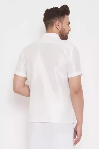 White Silk Blend Ethnic Shirt