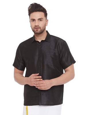 Black Silk Blend Ethnic Shirt 1