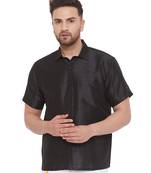 Black Silk Blend Ethnic Shirt