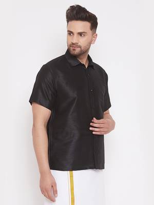 Black Silk Blend Ethnic Shirt 2