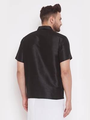 Black Silk Blend Ethnic Shirt 3