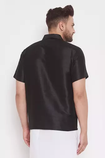 Black Silk Blend Ethnic Shirt