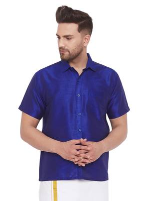 Blue Silk Blend Ethnic Shirt 1