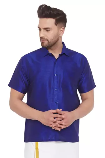 Blue Silk Blend Ethnic Shirt
