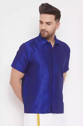 Blue Silk Blend Ethnic Shirt