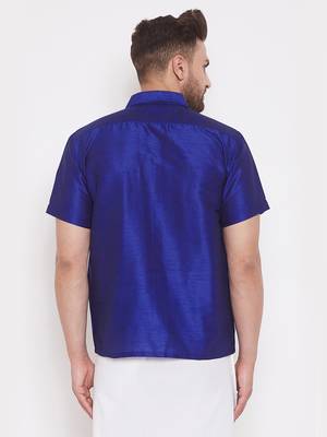 Blue Silk Blend Ethnic Shirt 3