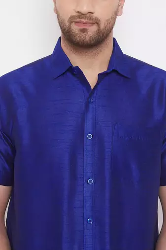 Blue Silk Blend Ethnic Shirt