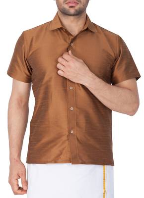 Brown Silk Blend Ethnic Shirt 1