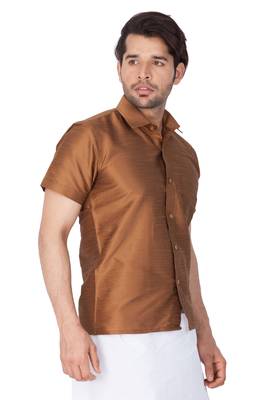 Brown Silk Blend Ethnic Shirt 2