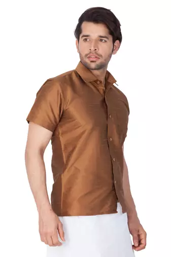 Brown Silk Blend Ethnic Shirt