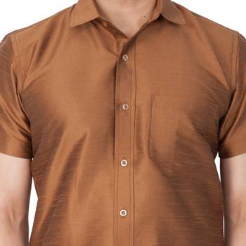 Brown Silk Blend Ethnic Shirt 3