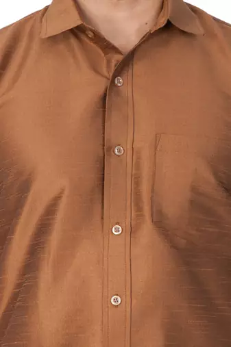 Brown Silk Blend Ethnic Shirt