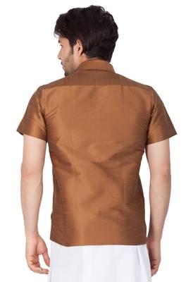 Brown Silk Blend Ethnic Shirt 4