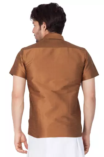 Brown Silk Blend Ethnic Shirt