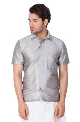 Grey Silk Blend Ethnic Shirt 1