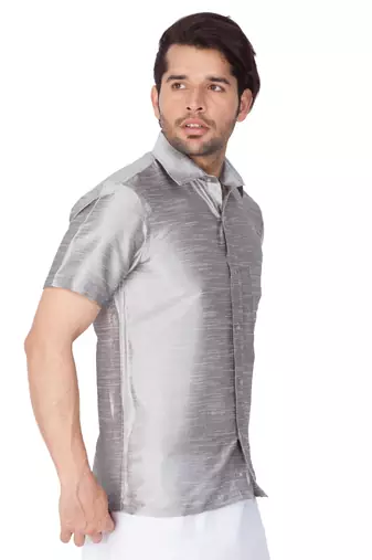 Grey Silk Blend Ethnic Shirt