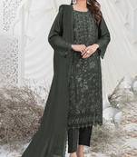 Dark green color embroideried faux georgette semi stitched salwar suit