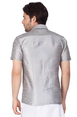 Grey Silk Blend Ethnic Shirt 4