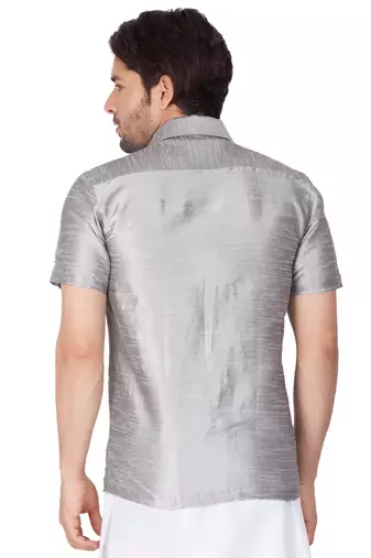 Grey Silk Blend Ethnic Shirt