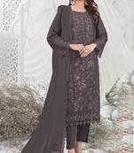 Light chocolate color embroideried faux georgette semi stitched salwar suit