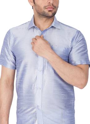 Light Blue Silk Blend Ethnic Shirt 1