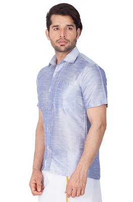 Light Blue Silk Blend Ethnic Shirt 2