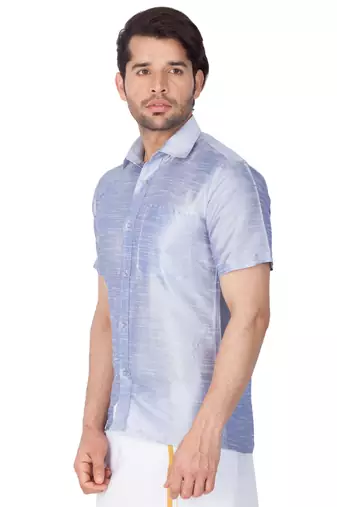 Light Blue Silk Blend Ethnic Shirt