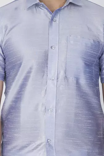 Light Blue Silk Blend Ethnic Shirt