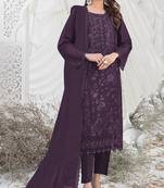 Dark purple color embroideried faux georgette semi stitched salwar suit